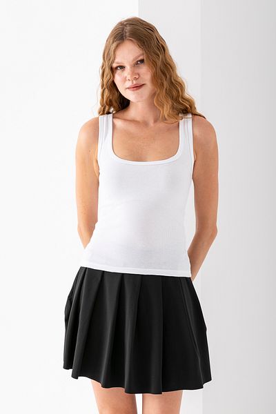 lidya lingerie Elos Women's White Ribbed Thick Strap Pool Collar Basic Undershirt 30001