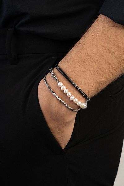 So CHIC... Pearl Stone 19 cm Steel Men's Bracelet