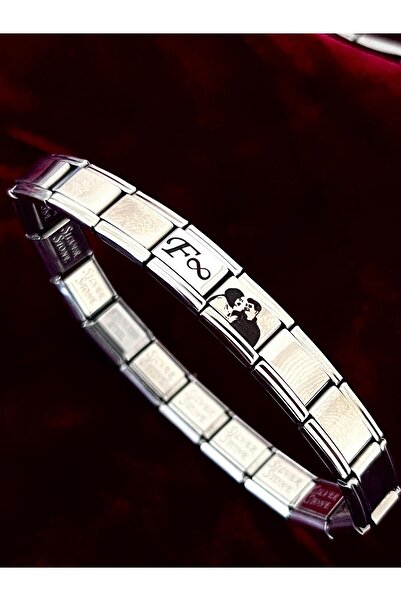 Vamoria Kişiye Özel Resimli Sonsuzluk İtalyan Charm Çelik Çift Bilekliği