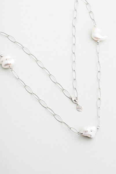 So CHIC... Versay Asaleti 18 Ayar Beyaz Altın Kaplama 64 Cm Gümüş İnci Kolye