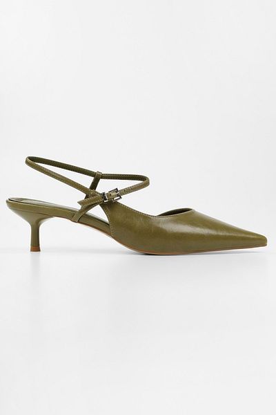 Shoeberry Women's Lea Oil Green Shiny Stiletto