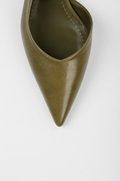 Shoeberry Women's Lea Oil Green Shiny Stiletto