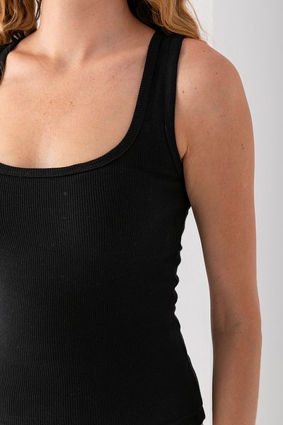 lidya lingerie Elos Women's Black Ribbed Thick Strap Pool Collar Basic Undershirt 30001