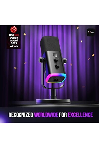 Fifine XLR/USB Dynamic Microphone for Podcast Recording, PC Computer Gaming Streaming Mic with RGB L
