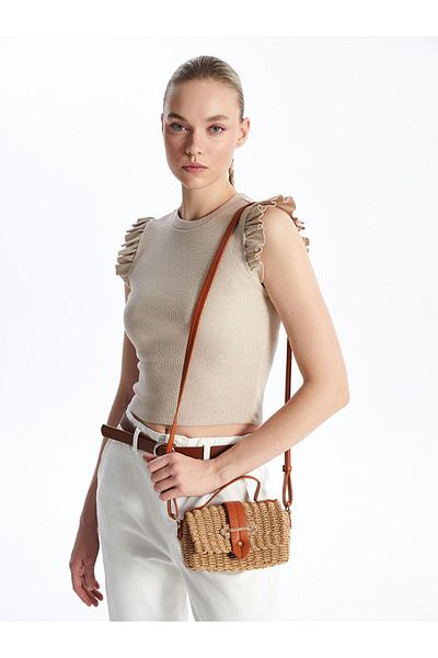 LC Waikiki Brown Women's Straw Shoulder Bag