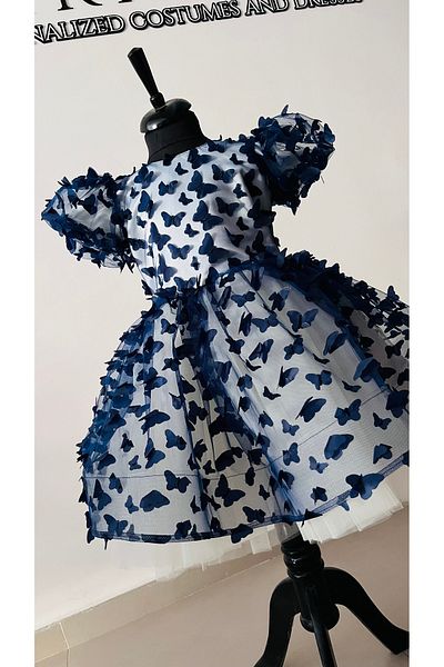 İkrabutikbursa Navy Blue Butterfly Girl's Dress