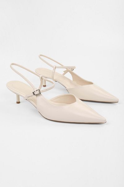 Shoeberry Women's Lea Ecru Shiny Stiletto