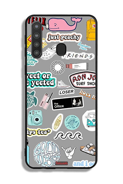Tolwak Samsung Galaxy A21 Protective Case Cover Good Vibes Stickers
