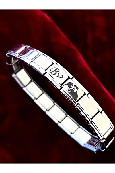 Vamoria Kişiye Özel Resimli Harfli İsimli Kalpli Tekli İtalyan Charm Çelik Çift Bilekliği