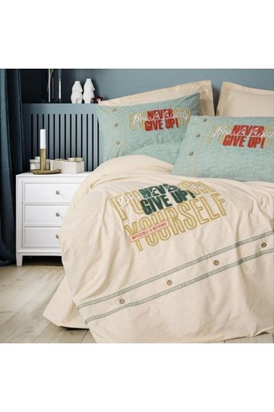 Cotton Box Double bed linen with embroidery, duvet cover 200x220cm, Cotton Box, Forward Beige