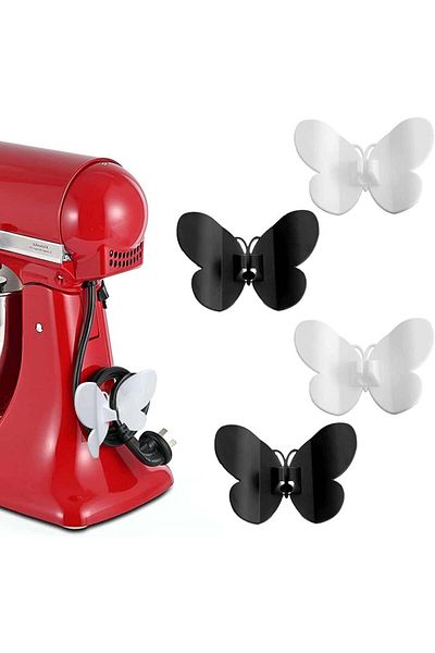 OEM Set de 4 organizatoare de cablu autoadezive pentru electrocasnice Pipihome, alb/negru, model fluture