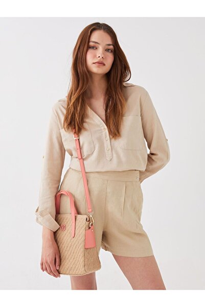 LC Waikiki Coral Patterned Zippered Women's Shoulder Bag