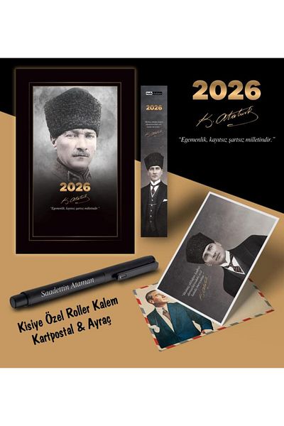 Mor kelebek Химикалка за отметки и картички с дневния ред на командира Ататюрк за 2026 г. - черна