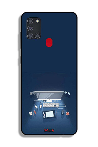 Tolwak غطاء حماية لجهاز سامسونج جالكسي A21s بتصميم فني على مكتب الكمبيوتر