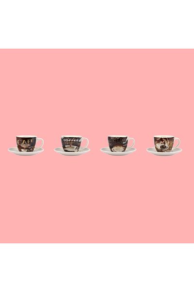 Bien Servi 12-Piece Coffee Design Cup and Saucer Set Brown and White