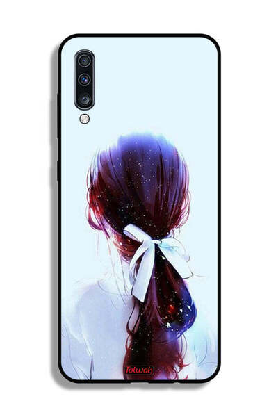 Tolwak غطاء حماية لهاتف Samsung Galaxy A70 بتصميم ربطة شعر مع رباط شعر وفن فتاة