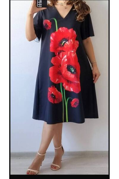 GLAMSI Rochie Damă cu Imprimeu Maci