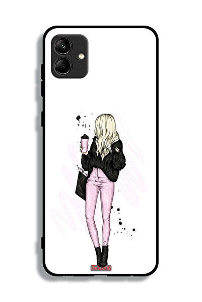 Tolwak Samsung Galaxy A04 Protective Case Cover Girl Holding Coffee Cup Art