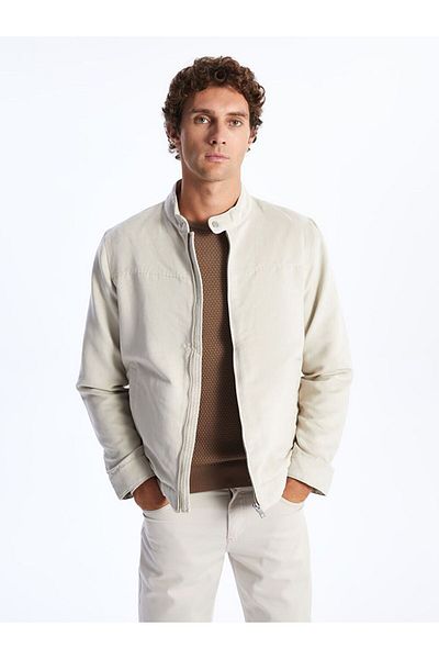 LC Waikiki Ecru Standard Fit Stand Collar Suede Men's Coat