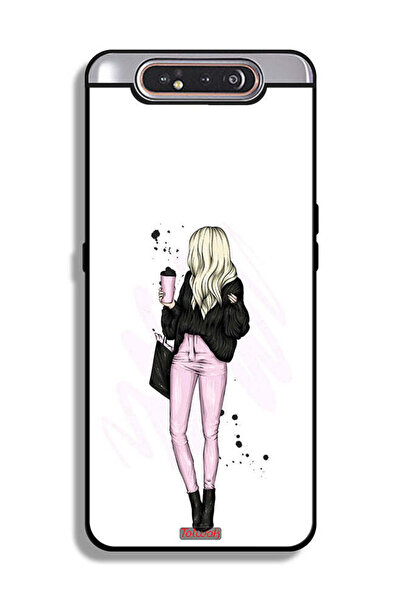 Tolwak غطاء حماية لهاتف Samsung Galaxy A80 بتصميم فتاة تحمل كوب قهوة