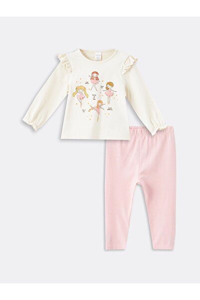 LC Waikiki LCW baby Crew Neck Long Sleeve Printed Baby Girl Blouse and Leggings 2 Pieces Set