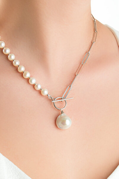 So CHIC... Nancy 18 Ayar Sarı Altın Kaplama 45 Cm Gümüş İnci Kolye