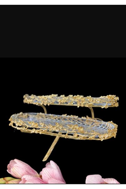 AZADE BAKIR Pirinç Çok Çicek iki katli cam sunumluk