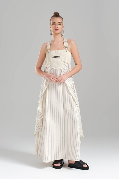 tw3 Kadın Keten Gabardin Kumaş Tasarım Uzun Salopet Elbise