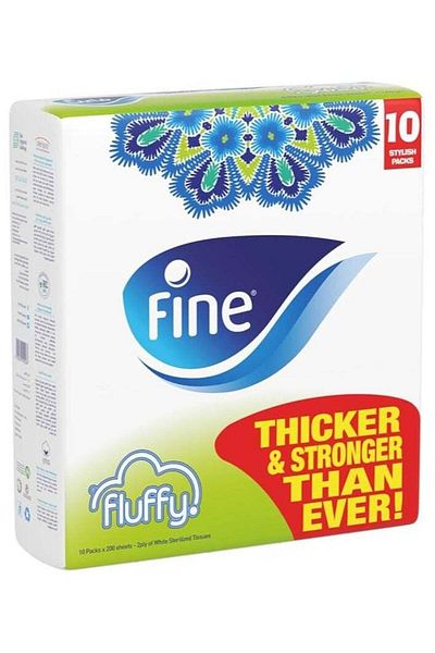 FINE FACIAL TISSUE PACK 130 SHEETS X 2 PLY, BUNDLE OF 10 STERILIZED FLUFFY TISSUES