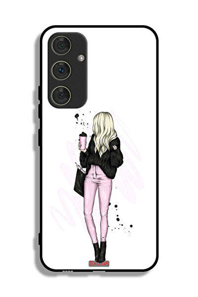 Tolwak Samsung Galaxy A54 5G Protective Case Cover Girl Holding Coffee Cup Art