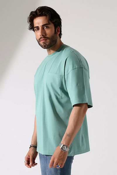 Corradeo Giyim Oversize Crew Neck Short Sleeve 100% Cotton Men's T-Shirt with Pocket Detail