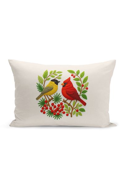 Bertille Home Double Side Digital Printed Throw Pillow Case (Punch/Punch Embroidery Pattern Look)