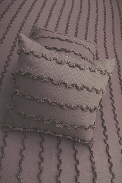 Madame Dower Husă de pernă Wave Nordic Milk Coffee 2 piese 40x40 – Combinație elegantă 100% compatibilă cu perdea de fundal