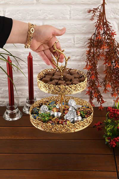 HELVACIOĞLU AKSESUAR 2 Tier Mirrored Cake, Dessert, Cookie Presentation Stand 15-20 cm