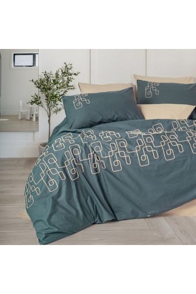 Cotton Box Double bed linen with geometric embroidery, duvet cover 200x220cm, Cotton Box, Kerja beige/grey