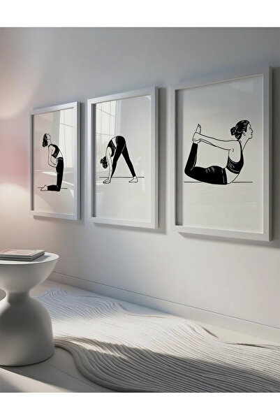 DES VU PRINT 3'lü Çerçevesiz Yoga Posteri, Yoga Spor Temalı Poster