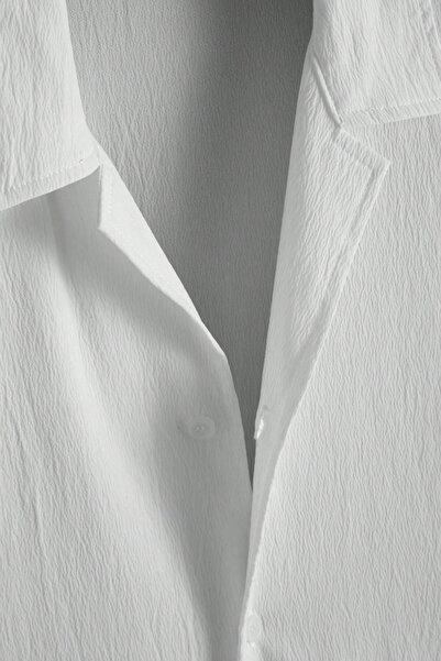 Tarz Cool Cămașă pentru bărbați din țesătură de muselină cu mânecă scurtă, cu jumătate albă, guler Apaş