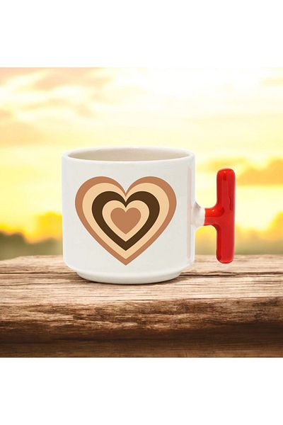 BB TRADE Coffee Hearts Designed Red t Handle Ceramic Printed Mug Cup 250 ml