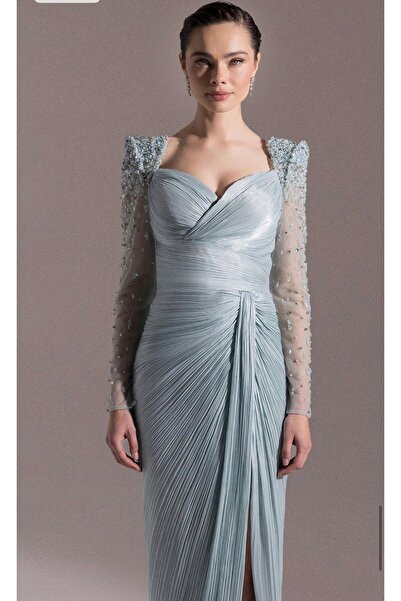 duguncumoda Kenzel Kolları Taş Detaylı Abiye Elbise-25075