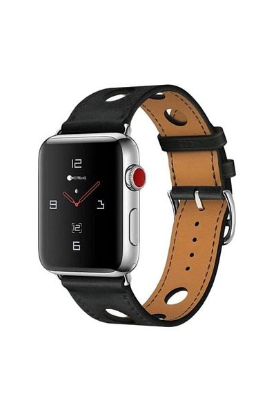 O Ozone Apple Watch 41mm / 40mm / 38mm | Big Hole Design Leather Strap |Black