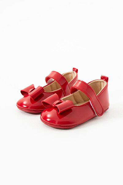 yummy kids First Step Velcro Bow Detailed Non-Slip Sole Patent Leather Girls Ballerina Shoes Booties