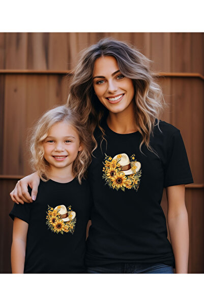 ASELİNDA Pălărie Mamă-Fiică și tricou combinat cu imprimeu floarea soarelui (...