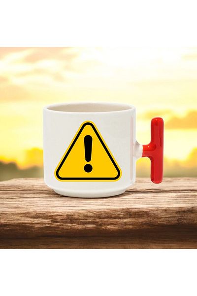 BB TRADE Yellow Danger Design Red t Handle Ceramic Printed Mug Cup 250 ml