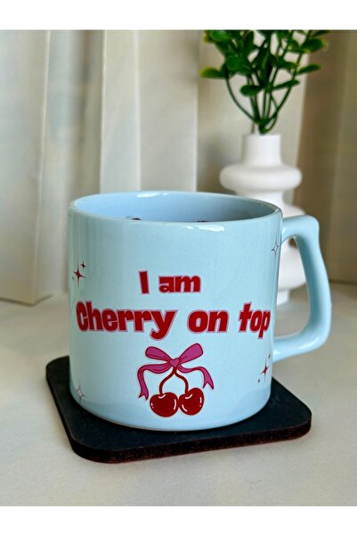 glowoow Cherry On Top Yazılı Kupa – Kiraz Baskılı Hediyelik Seramik Bardak