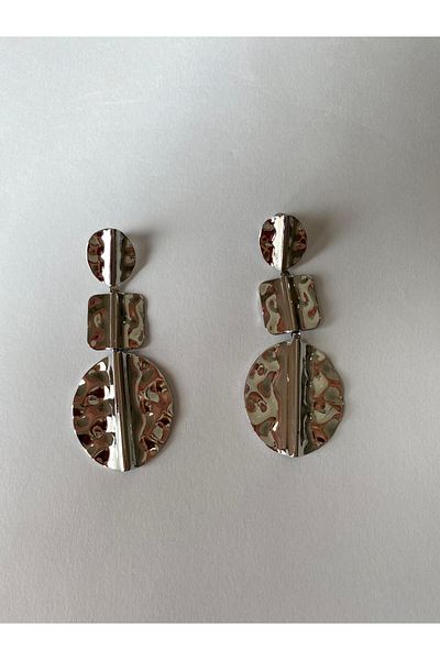 marsel aksesuar Silver Color Earrings with Crushed Plate Dangle