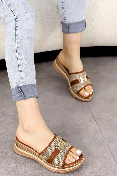 Mamito Ayakkabı Bln 505 High Sole Metal Buckle Detailed Slippers