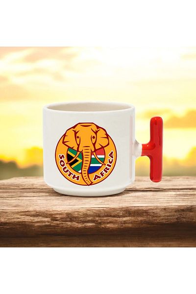 BB TRADE South Africa Designed Red t Handle Ceramic Printed Mug 250 ml