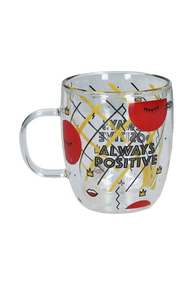 Bien Servi Always Positive Printed Double Wall Mug with Ergonomic Handle Multicolor 330ml