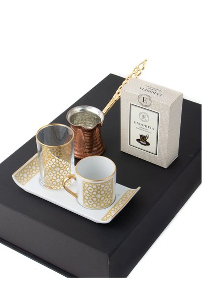 endorfia Gold Gilded Turkish Coffee Cup Water Cup Copper Coffee Pot Turkish Coffee Gift Set