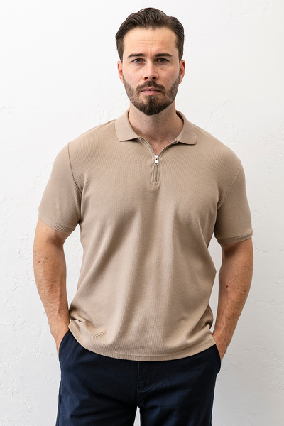 JB John Borners Ανδρικό μπλουζάκι με λαιμόκοψη πόλο με λεπτομέρεια με φερμουάρ μπεζ - 2914